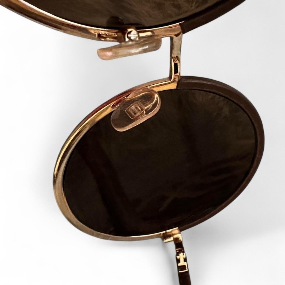 House of Harlow 1960 Oversized Round Sunglasses Brown Leather Gold Retro Boho - Picture 6 of 8